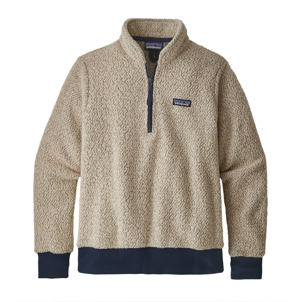 Patagonia Woolyester Fleece Pullover Beige Navy Size Small Outdoor Cozy Coastal